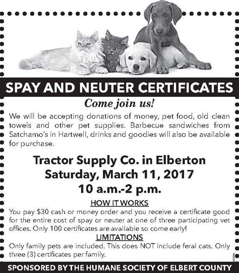 SPAY AND NEUTER CERTIFICATES We will be accepting donations of money ...