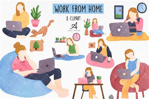 Woman Work From Home Clipart Working Graphic By Arvindesigns