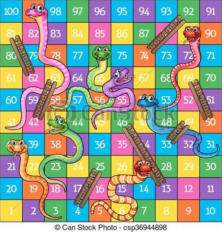 O diviértete con juegos diseñados para celebrar fiestas como navidad, pascua o halloween. Snakes and ladders. Snakes and ladders board game cartoon illustration.