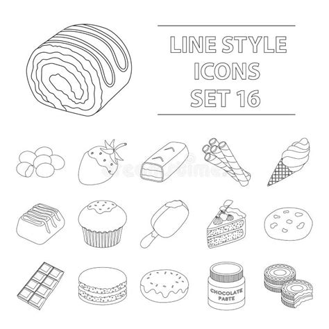 Chocolate Desserts Set Icons In Outline Style Big Collection Of