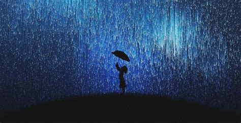 Desktop Wallpaper Silhouette Girl In Rain Fun Mood Umbrella Hd