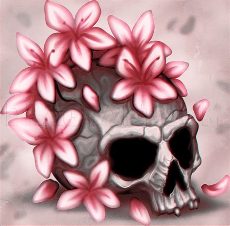 Skull And Blossoms Drawing Tutorial Step By Step Drawing Guide By