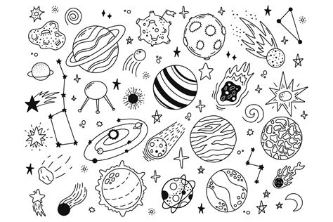 Space Doodles Sketch Space Planets Hand Drawn Celestial 970033
