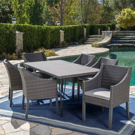 Gatsby Outdoor 7 Piece Wicker Rectangular Dining Set With Cushions