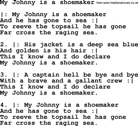 My Johnny Is A Shoemaker Sea Song Or Shantie Lyrics