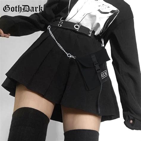 Goth Dark Black Pleated Punk Gothic Vintage Female Skirt Harajuku