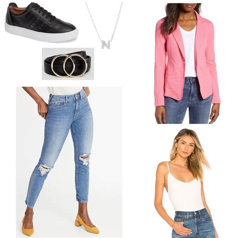Minimalist Casual Birthday Outfit With Pink Blazer White Tank Ripped