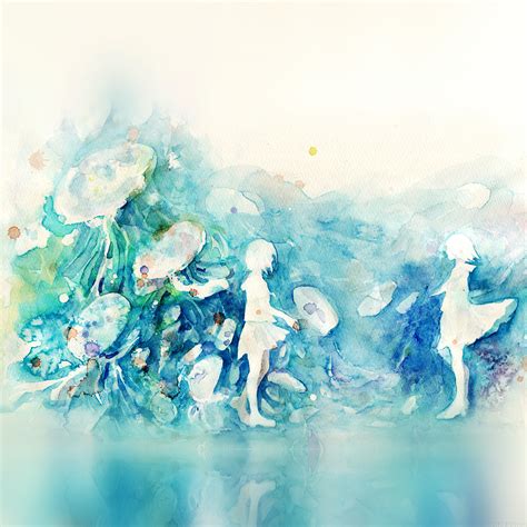 I Love Papers Ai06 Watercolor Blue Girl Nature Art Illust