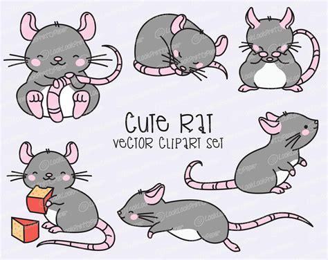 Premium Vector Clipart Kawaii Rats Cute Rat Clipart Set Etsy Cute