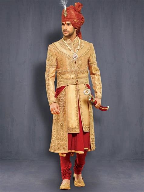 Wedding Golden Layered Chipkan/Mughal Style Sherwani ...