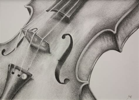 11x14 Graphite Smooth Tone Still Life Drawing Stringed Melody