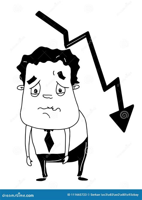 Cartoon Businessman Very Sad And Cry And Falling Graph Of Success White