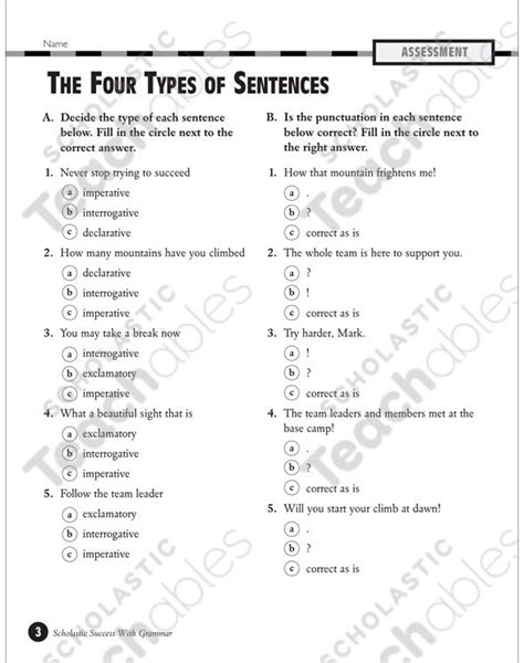 The Four Types Of Sentences Grades 5 6 Printable Test Prep Tests