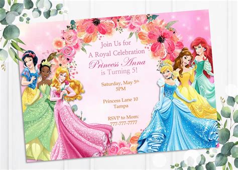 Disney Princess Birthday Invitation Birthday Invitation Etsy