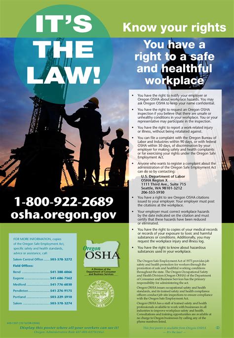 The health and safety law poster products tell workers what they and their employers need to do in simple terms. Free Oregon Safety & Health Poster Labor Law Poster 2020