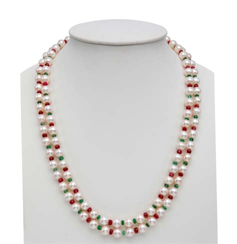 Pearls And Real Ruby Emerald Necklace Set Mangatrai Pearls And Jewellers
