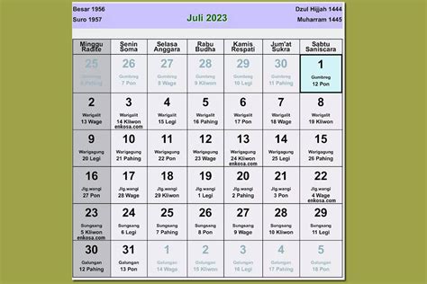 Melihat Hari Baik Sesuai Kalender Jawa Juli 2023 Cocok Dengan Weton