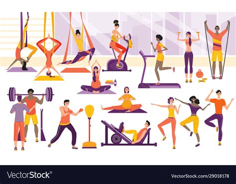 Sport People Training In Gym Cartoon Royalty Free Vector
