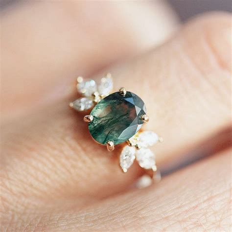 Meghan Oval Moss Agate Ring with Moissanites - Praise | Agate