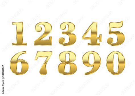 Gold 3d Metallic Numbers Set Golden Metal Texture Font Isolated On