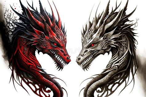 Mystical Sign In Form Of Two Heads Of Red Dragons Stock Photo Image