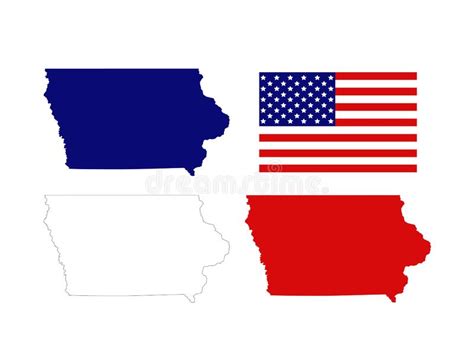 mapas de iowa con la bandera de los e e u u estado en los estados unidos del mid west