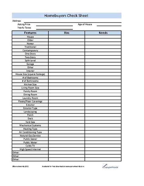 Buying A House Checklist Printable