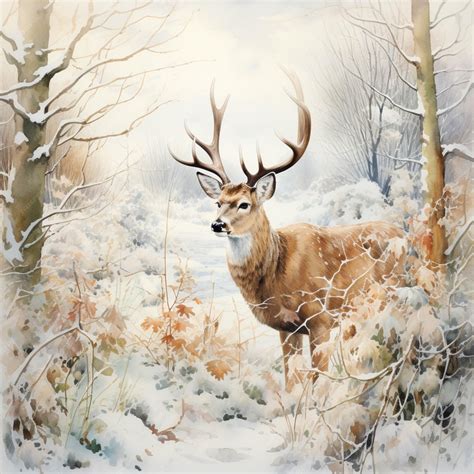 Premium Ai Image Painting Of A Deer In A Snowy Forest With Trees And