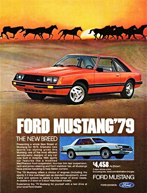 An Advertisement For Ford Mustang79 With Horses Running In The