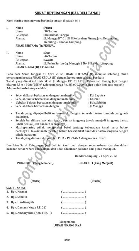 Contoh Surat Keterangan Jual Beli Tanah Sawah