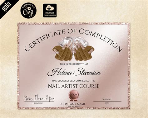 Nail Technician Certificate Template Nail Artist Certificate Etsy