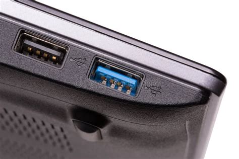 A Blue Usb 30 Port On A Computer Close Up Stock Photo Image Of Five