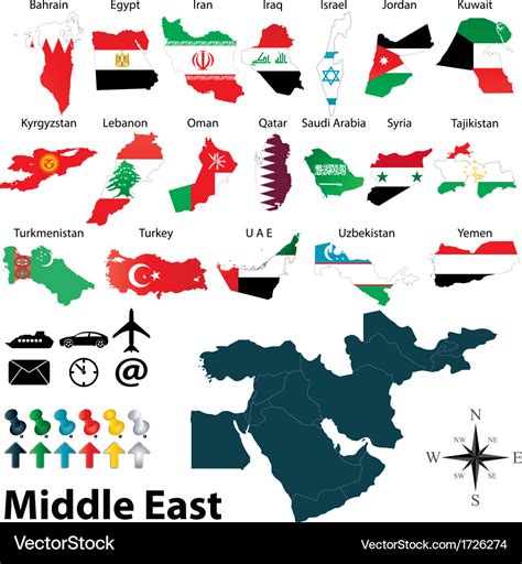 Maps With Flags Of Middle East Royalty Free Vector Image