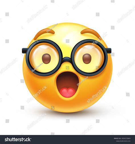 Surprised Nerd Emoji Excited Emoticon Eyeglasses Stock Vector Royalty