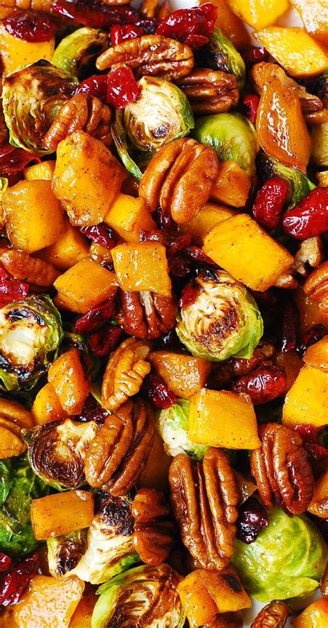 Roasted Butternut Squash And Brussels Sprouts With Pecans And