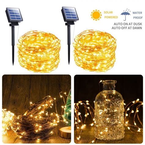 2 Pack Outdoor Solar String Lights 33ft Led Garden Fairy Lights For