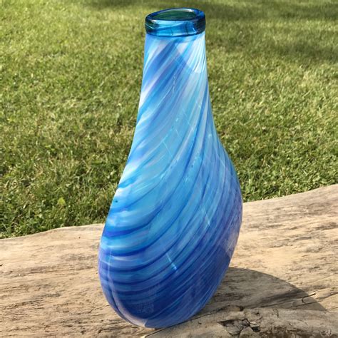 Hand Blown Glass Vase Blue Shape Unique Etsy