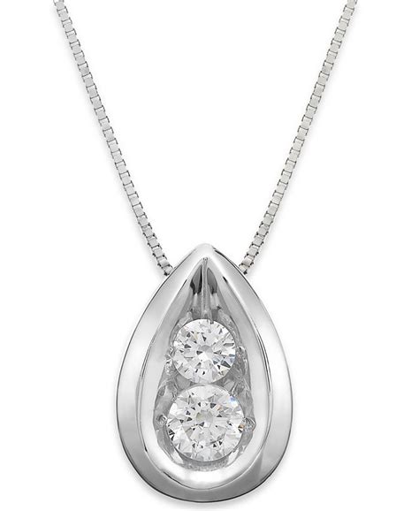 Macys Diamond Teardrop Pendant Necklace In 14k White Gold 38 Ct Tw