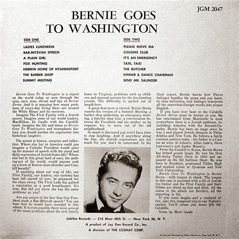 Vintage Stand Up Comedy Bernie Berns Bernie Goes To Washington 1963