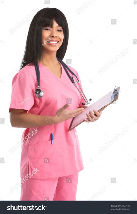 Smiling Medical Nurse Stethoscope Isolated Over Stock Photo 62223601