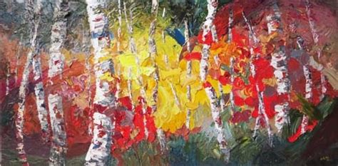 Niki Gulley New Autumn Aspen Trees Palette Knife Painting By