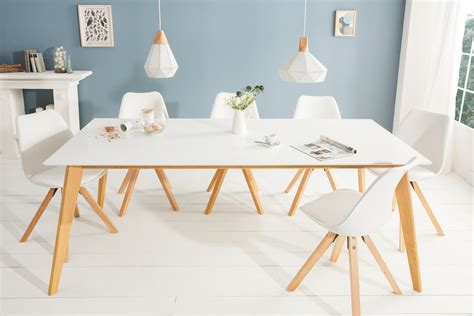 Weiß gekalkt und (leider) hochglanzlackiert. Esstisch Tisch weiß MDF natur Massivholz 160cm Retro - DuNord