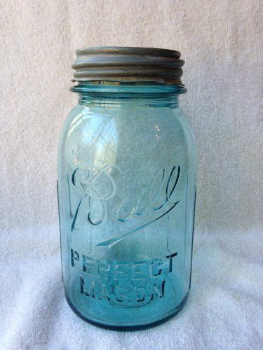 Early 1900s Vintage Ball Blue Perfect Mason Jar With Zinc Lid Easy