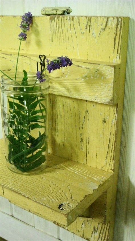 Yellow Weathered Wood Mason Jar Shelf With By Castawayshall Mason Jar