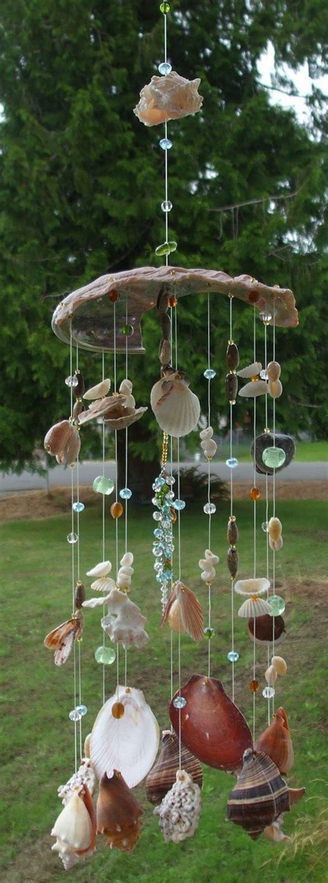 Handmade Seashell Wind Chimes With Glass By 貝殻アート 貝殻クラフト ビーチハウス