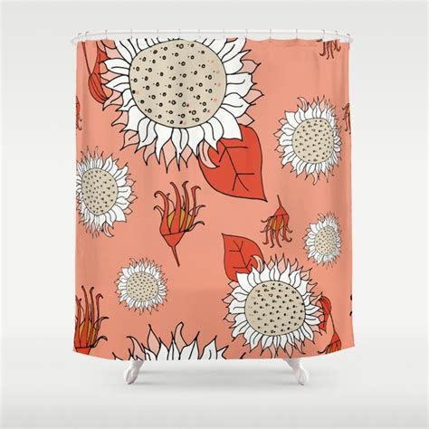 Sunflower Pink Retro Botanical Shower Curtain By Bruxamagicasusycosta