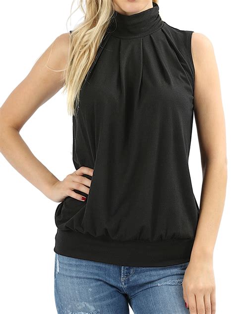 Thelovely Women And Plus Sleeveless Mock Turtleneck Pleated Top With