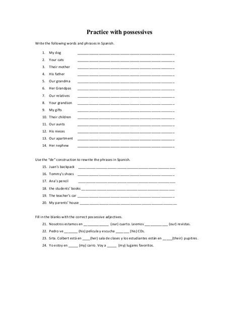 Spanish Possessive Pronouns Worksheet 53542 Free Worksheets Samples