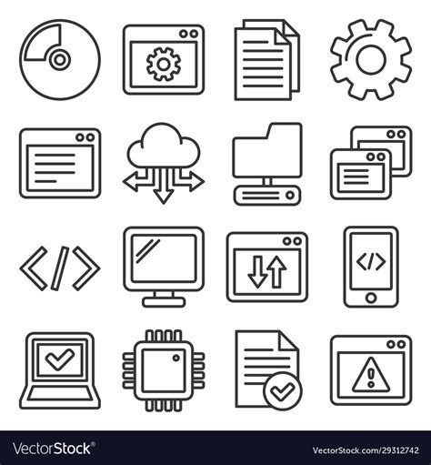Software And Hardware Programing Icons Set Line Vector Image