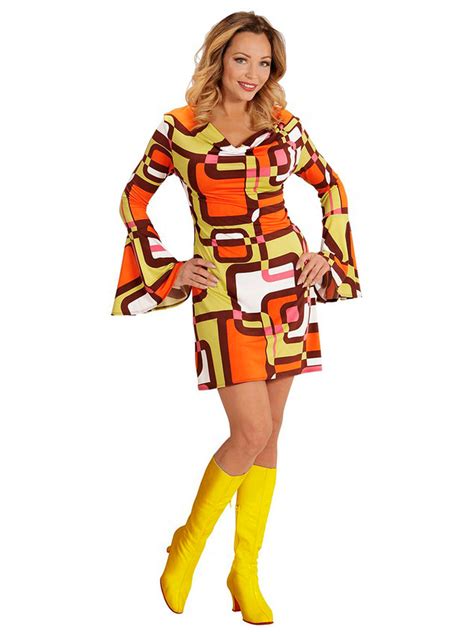 Ladies Groovy Disco Diva Dress 1970s Costume 70s Hippy Fancy Dress